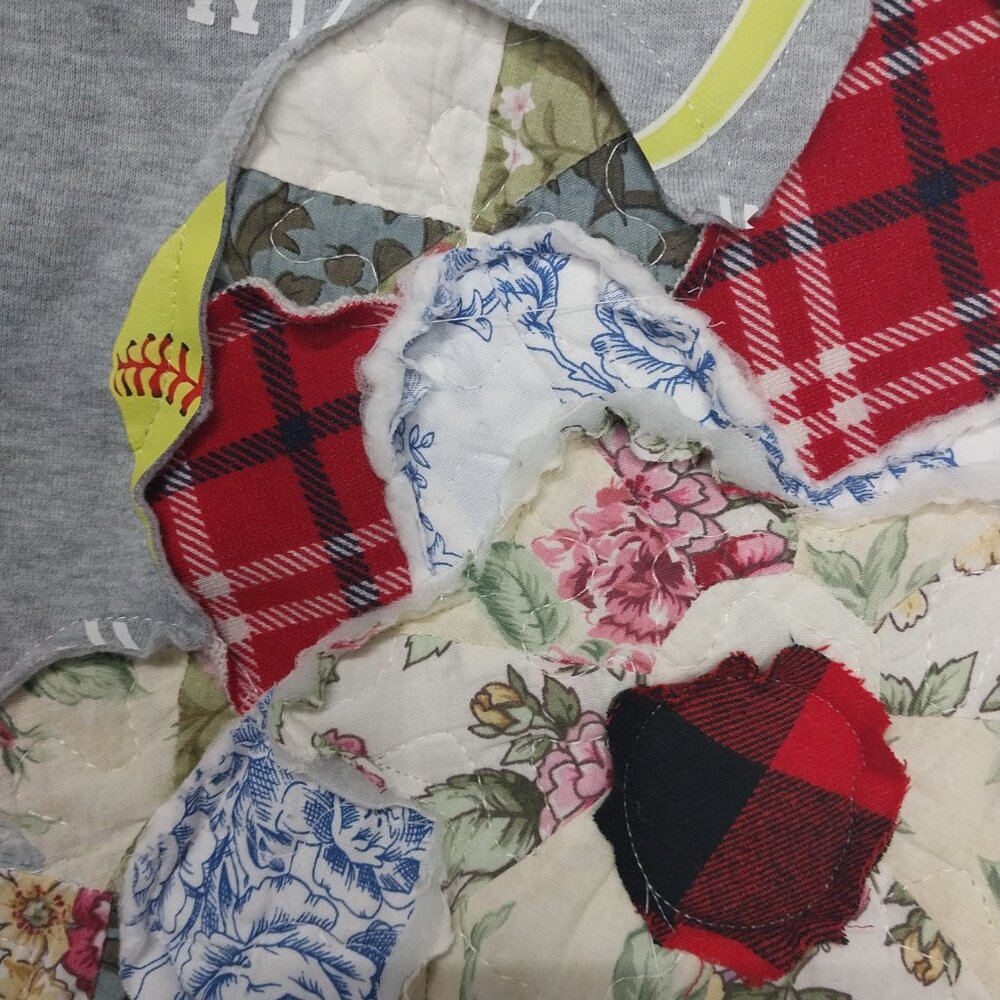 3287 Size XL/ 1X Upcycled Hoodie Sweat Shirt With Flannel Sleeves and Quilted - Picture 5 of 6